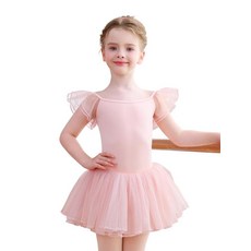 Mecceos 여아용 발레 레오타드 - 유아용 플러터 윙 슬리브 튀튀 스커트 발레리나 댄스 드레스 발레 핑크 8~10세, 4-5T