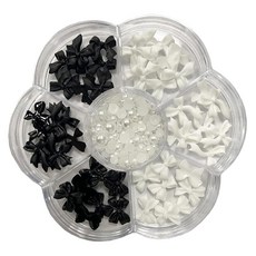 네일 파츠 3D 입체 나비 매듭 반원 진주 1세트 네일 장식 DIY 주얼리 파츠 핸드메이드 수제 데코 파츠 네일 아트 레진 데코 파츠 블랙 화이트