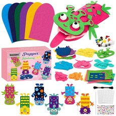 해외 WATINC 6피스 손 인형 만들기 키트 아트 크래프트 펠트 양말 장난감 창의적인 DIY 나만의 폼폼 흔들기 구글리 눈 스토리텔링 역할 놀이 파티 용품 여아 남아용 선물, 몬스터 B.