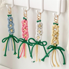 마크라메 DIY 공예 꽃 매듭 키링 만들기 키트 손뜨개 취미 선물, 핑크(3송이), 1개