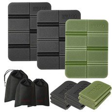 와고 휴대용 등산 방석 3개 친환경 초경량 1인용 미니 한강 축제 엉덩이방석, 블랙 블랙 카키