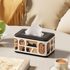 萌趣貓咪抽紙盒輕奢高級感家用客廳茶几臥室書桌雜物收納紙巾盒, 萌趣貓咪-大圓角紙巾盒