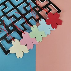 臺灣出貨 創意幼兒園許願卡吊樹卡心願卡懸掛件吊牌兒童開學祝福空白卡片紙, 五色櫻花30張+10米絲帶, 1個