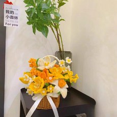 해바라기 꽃바구니 입학식 웨딩 철사 화동바구니 완제품, 옐로우 믹스