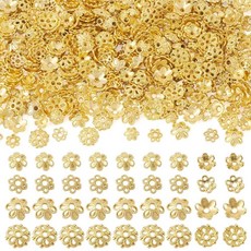 Magibeads 400피스 합금 꽃 비즈 캡 6개의 꽃잎 꽃 비즈 빈티지 필리그리 멀티 페탈 골든 메탈 스페이서 DIY 주얼리 스페이서 비즈 목걸이 팔찌 귀걸이 키체인 DIY, 골드#A-400개