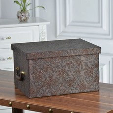 정리 수납함 휴대품 트레이 (28x23.5x20) 옷장 가죽상자 S 다용도 홈 의류 갈색, 1개, P. 빈티지 꽃금 손잡이