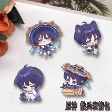 原神 原神周邊胸針 風元素少年系列主題 散兵表情包 游戲周邊 可愛卡通徽章, 1個, 隨機一個,散兵表情包