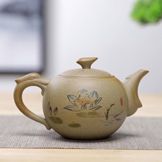 tw出貨 粗陶茶壺 陶瓷家用 復古色 手把壺 老巖泥茶壺 茶壺單壺 側把壺 原礦老泥, 龍壺清香, 1個