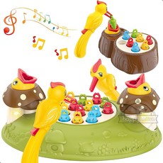 어린이를위한 뮤지컬 딱따구리 먹이 장난감 전자 새 플레이 세트 몬테소리 교육 학습 게임 장난감 소년 소녀 어린이, A 상자없이
