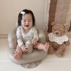 寶寶充氣學坐椅 嬰兒學坐沙發 多功能兒童訓練座椅 折疊便攜式寶寶餐椅 洗澡椅, 卡其大號+加厚耐磨/防側翻15斤-35斤
