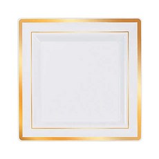 플라스틱 일회용 골드라인 사각접시 26cm 고급 일회용접시 행사 파티 식기, 1개, 12개입