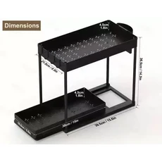 2단 슬라이딩 싱크대 하부 정리함 다기능 공간 절약형 욕실 수납 서랍장, black-A