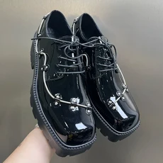 남성용 더비 슈즈 두꺼운 밑창 레이스업 네일헤드 장식 고급 트렌디 캐주얼 로우탑 부츠 소가죽, 03 56881 patent leather, 08 44