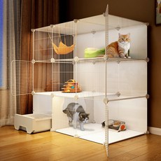 全景透明貓籠 貓屋 貓廁所一體貓別墅 大貓籠 三層貓籠 寵物籠 家用室內超大自由空間貓窩一室一廳一衛屋, 105*35*35,套餐一:全封閉貓砂盆+貓砂鏟+爬梯, 1個
