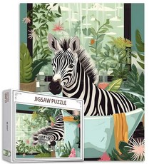 성인용 직소 퍼즐 1000피스 - 욕실 얼룩말 욕조 정글 하드보드 퍼즐-도전적인 퍼즐 게임 밤에 적합-DIY 홈 월 데코-아트 퍼즐-재미있는 욕실 동물 아트 68.6cm x 5, 성인용 직소 퍼즐 1000피스 - 욕실 얼룩말 욕조 정, Animal 03