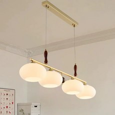 簡約風格四頭吊燈 餐廳客廳燈具 奶白色燈罩 金屬吊燈, 胡桃木
