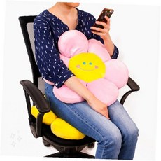 꽃 모양 웃는 얼굴 디자인 의자 방석 거실용 소파 좌식 생활 등받이 쿠션 핑크, 노란색
