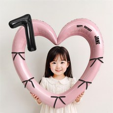 해피제이니 블랙 숫자 하트프레임 풍선 생일파티용품세트(프리레터링 시트지 포함) 포토존, 1세트, 7 핑크하트