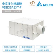 台達電子 DELTA 全室淨化新風機 正壓PM2.5管道扇 VDB36AEXT-F 全電壓