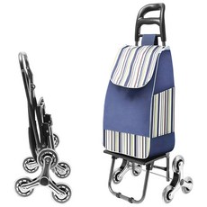 RUNHome 접이식 바퀴달린 쇼핑카트 시장 계단 장바구니 캐리어, 스트라이프 블루, 1세트