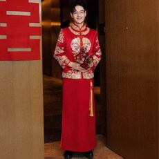巨匠工廠男士絲絨秀禾服新郎高檔夏季中式結婚禮服年新款秀禾男款嫁衣