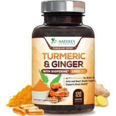 Nature's Nutrition 네이쳐스뉴트리션 터메릭 & 진저 w/ 바이오페린 1950mg 120캡슐, 1개