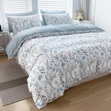 COZYKISS 화사한 화원 순면 100% 이불커버 단품 부드러운 침구 S/SS/D/Q, 나뭇잎-블루