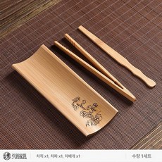 대나무 차집게 고급 차도구 예쁜 차협 다하, 찻잔 3종 세트 내추럴 국화, 1개