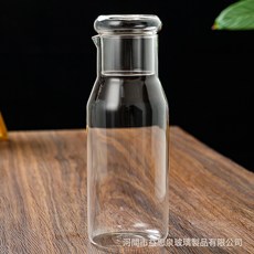 高硼硅玻璃果汁壺家用耐高溫家用冷水壺批發一人飲冷飲瓶, 1個, 透明色冷飲瓶:如圖, 1L