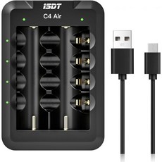 ISDT C4 Air 6Bay 18650 배터리 스마트 충전기 AA AAA 타입C QC3.0 출력 4A 40W Lilon 충전식 화재 방지 소재