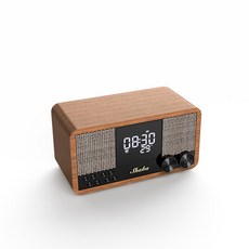 Shaba 藍牙音箱 復古木質FM收音機 時鐘鬧鐘, 木質無線藍牙音響棕色,VS-67木質無線藍牙音響
