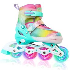 LEVYTEMP 아동용 조절 가능한 인라인 스케이트 여아용 사이즈 L 만 8-12세 블레이드 야외 올 라이트 업 휠 포함 초보자 여성 성인용114431, 초록색