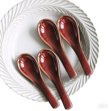 14cm(5.5인치) 아시아 수프 스푼 미끄럼 방지 바닥 포 라멘 중국 베트남 완탕 만두 및 한국 수프용 레드 세라믹 세트