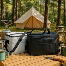 어깨끈 아이스백 6리터 1+1 보온 보냉가방 도시락가방 블랙 1개+아이보리 1개 (Araium)