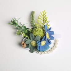 西式婚禮伴郎伴娘結婚胸前花姐妹手腕花婚禮全套家人胸花高檔父母襟花, 手腕花（絨球花配寶藍花A）, 1個