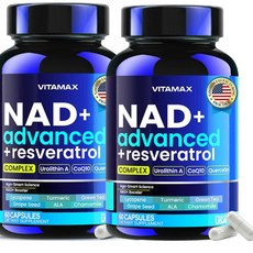 고흡수 리포좀 NAD+ 우롤리틴 A 레스베라트롤 코엔자임 Q10 퀘르세틴 함유 미국내수용, 2개, 60정