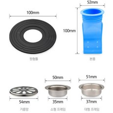 필터 그리드 채반 커버 방충 창살 바닥 포함 배수 냄새 막힘 배수구 싱크대 샤워 코어, 블랙 대형 원형 디스크 블루 코어