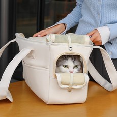 강아지 슬링백 애견 이동가방 + 전용 쿠션 크로스끈 세트 처짐없는 탄탄한 산책가방, 1개, 흰색