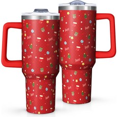 손잡이와 빨대가 달린 젤리아오 량로 40온스 크리스마스 테마 텀블러 레드 홀리데이 단열 머그컵 추수감사절 선물, christmas stocking