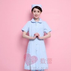 數蕾 娃娃領右偏襟護士服 衛校實驗服, 1個, 娃娃領短袖藍,S-XXL（下單留言尺寸）