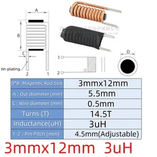 인덕션코일 10PCS 링 R 막대 자석 인덕터 2A 권선 와이어 1.8uh, 01 3x12mm (3uh 2A)