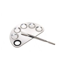 時代中西畫材 雅蒂斯不鏽鋼鏡面調色盤組半圓6孔含調色棒 Y205，專業美術調色工具，色彩精準呈現, 1個