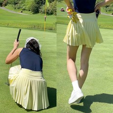 투솜 여성골프스커트 여자골프스커트 여자골프치마 여성골프치마 여성골프스커트 여름 주름 플리츠 속바지내장 S M L 옐로우 소라 신축성 스판