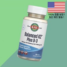 칼 KAL 밸런스드 비타민K2 비타민케이투 플러스 비타민D3 비타민디3 콜레칼시페롤 60정 Balanced Plus 60 Tablets, 1개