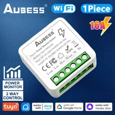 AUBESS Tuya 스마트 홈 가제트 WiFi 스마트 스위치 지원 양방향 제어 전원 모니터 에너지 절약 조명 스위, [01] 16A, [01] Power Monitoring