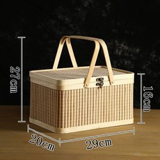 格森 竹編帶蓋長方形竹籃子 手提手工編織年貨禮盒 滿天星粽子提籃, 1個, 滿天星長方形小號