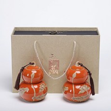 台灣暢銷 葫蘆茶葉罐禮盒 陶瓷哥窯汝窯紫砂 中號密封儲存罐 茶葉包裝盒 茶杯高檔, 私藏+桔葫蘆, 1個