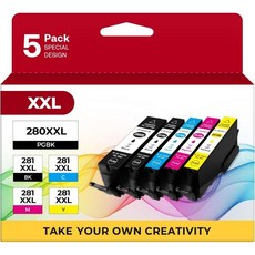 PGI-280 XXL/CLI-281 XXL 잉크 카트리지 5색 세트 교체용 캐논 280 281 잉크 카트리지 프린터 TR8520 TR8620 T, 281-5c