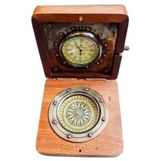 3.5인치 수제 나무 황동 나침반 | 시계 정품 빈티지 해상 및 항해 나침반 포함 | 수집 가능한 선물 복제 시계 하이킹 여행용, 나침반 카라비너 경사계 여행 3.5인치 수제 목재 황동, 1개