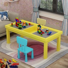 단단한 나무 블록 퍼즐 장난감 블록방 책상 게임 테이블 원목, G. 140x50  노란색 + 빌딩블록 800